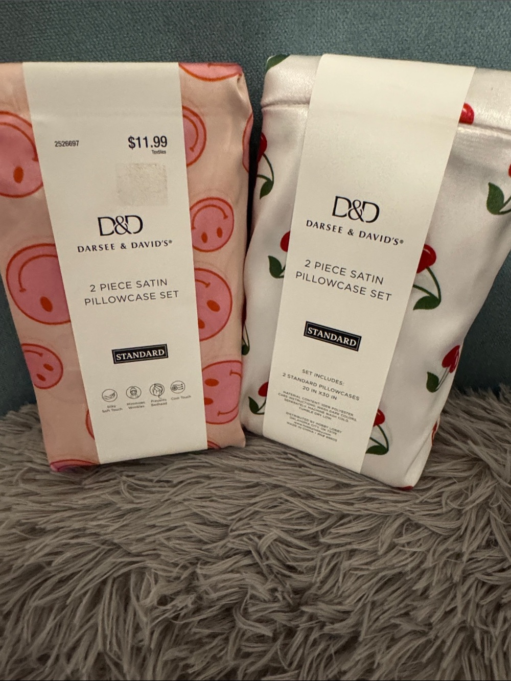 Satin Pillowcase Set - Pink Smile & White Cherry Designs